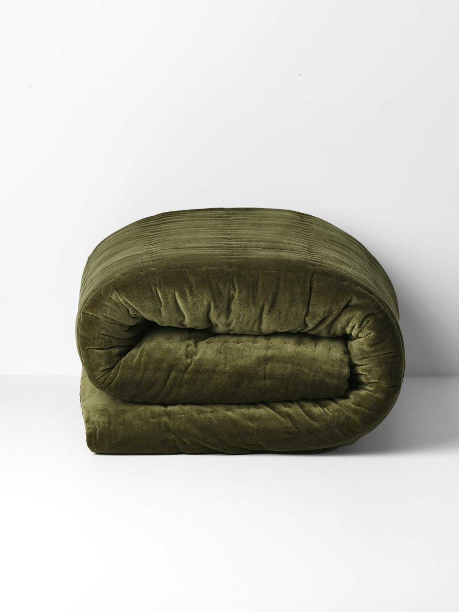 Luxury Velvet Coverlet in Caper