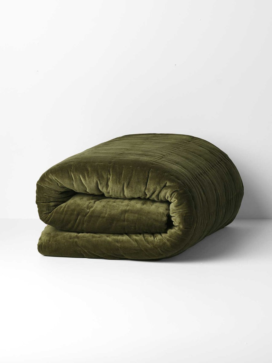 Luxury Velvet Coverlet in Caper