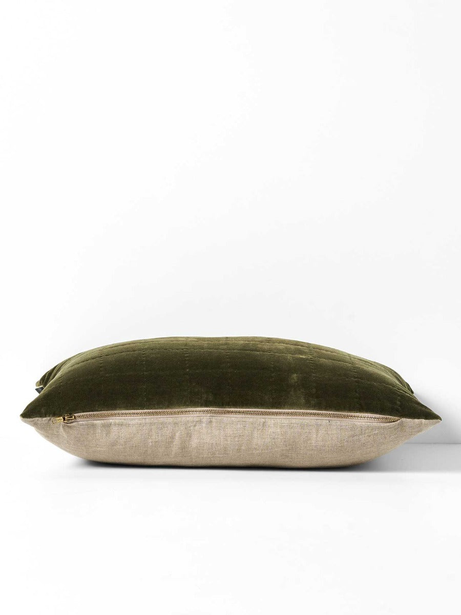 Luxury Velvet Quilted Cushion in Caper