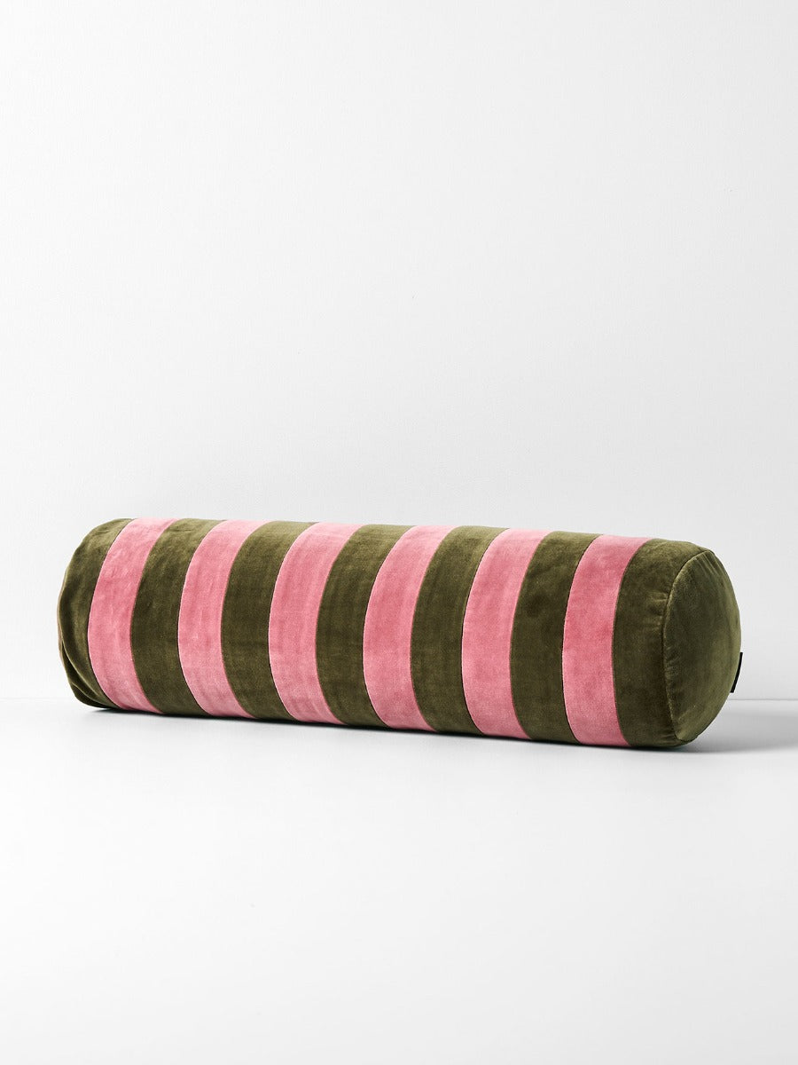 Luxury Velvet Striped Bolster in Orchid & Caper