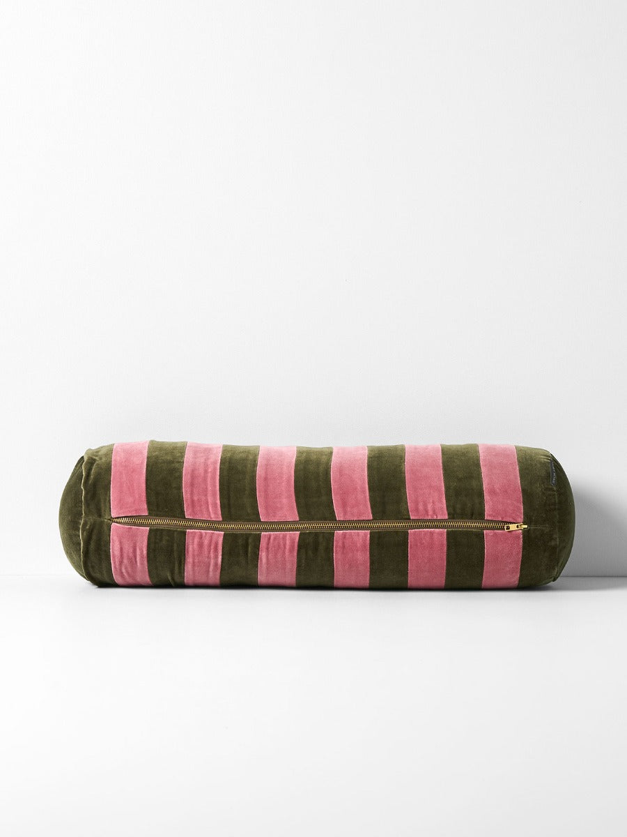 Luxury Velvet Striped Bolster in Orchid & Caper