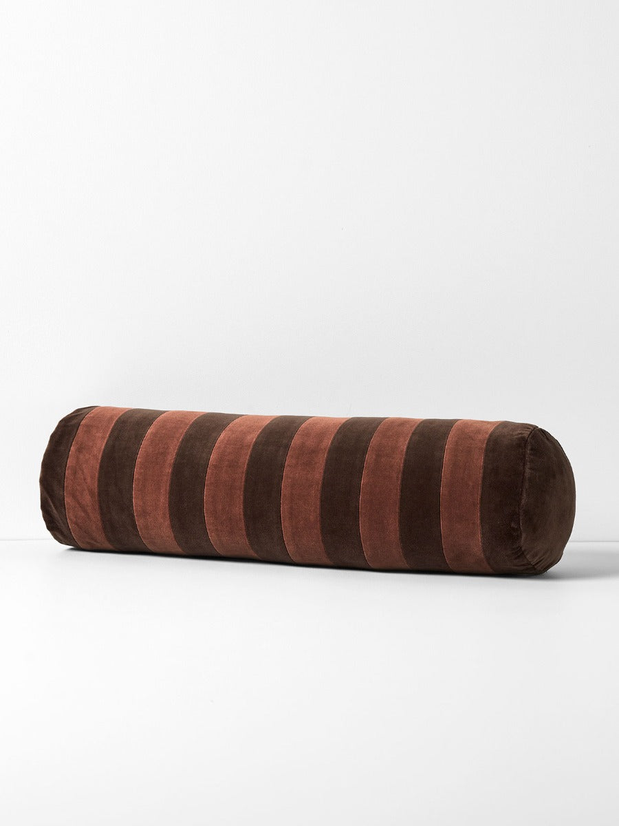 Luxury Velvet Striped Bolster in Chocolate & Clove
