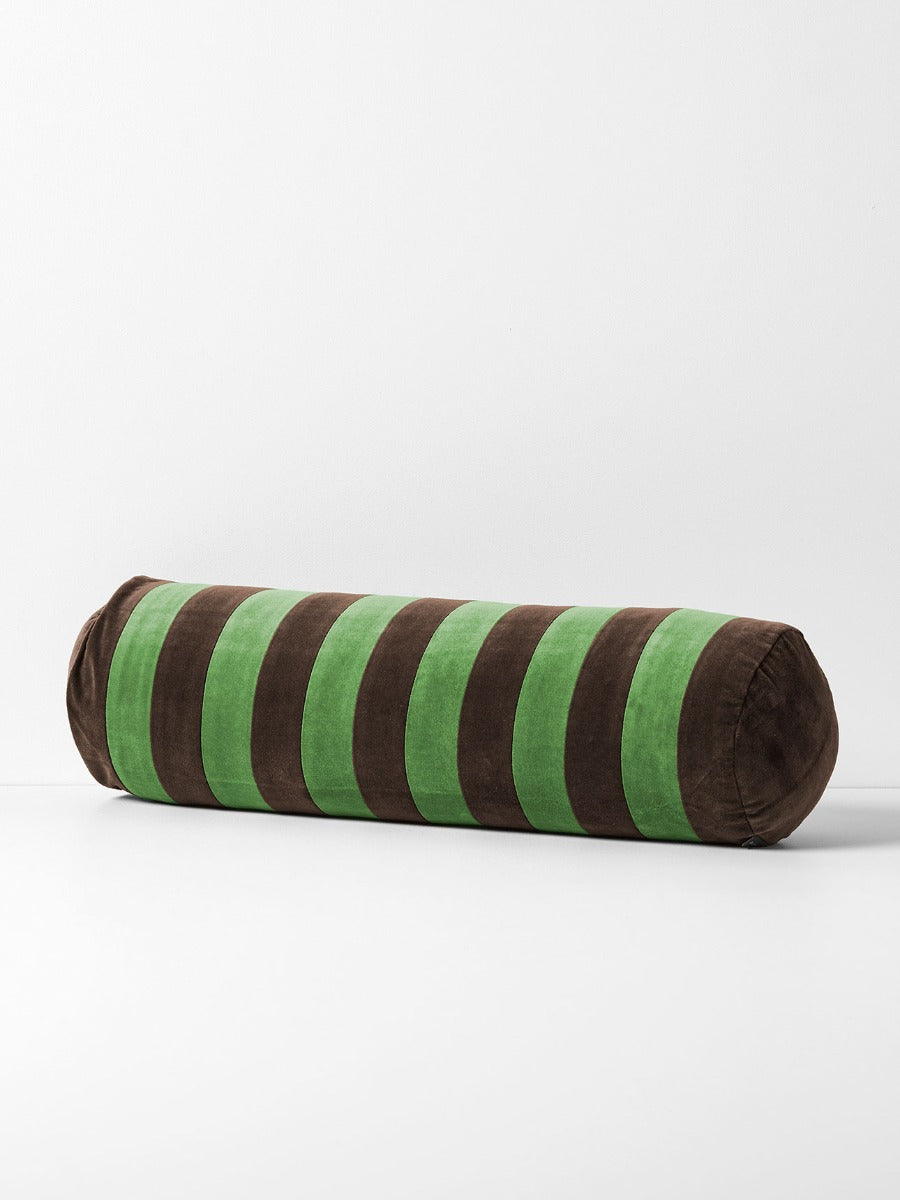Luxury Velvet Striped Bolster in Chocolate & Emerald