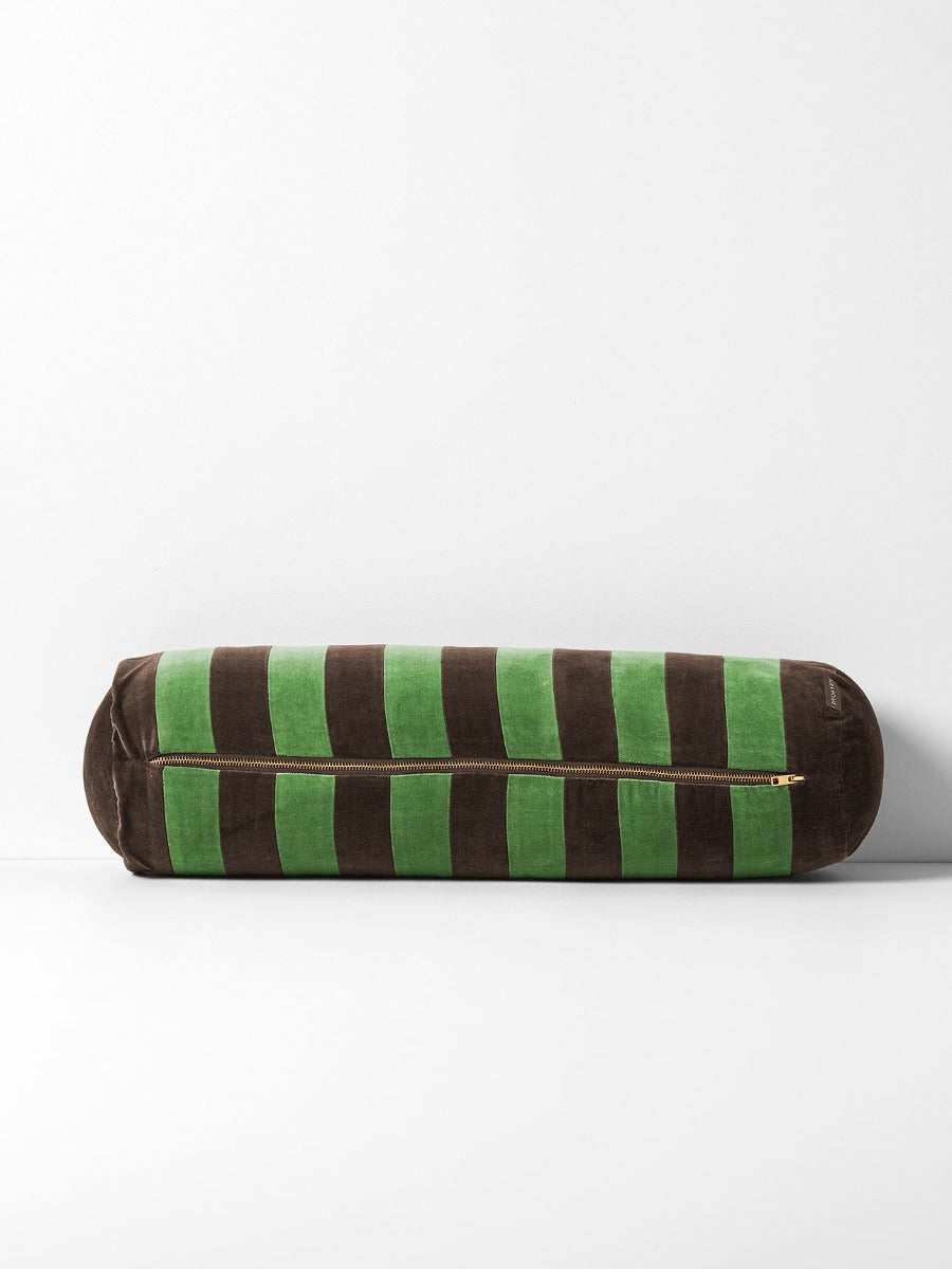 Luxury Velvet Striped Bolster in Chocolate & Emerald