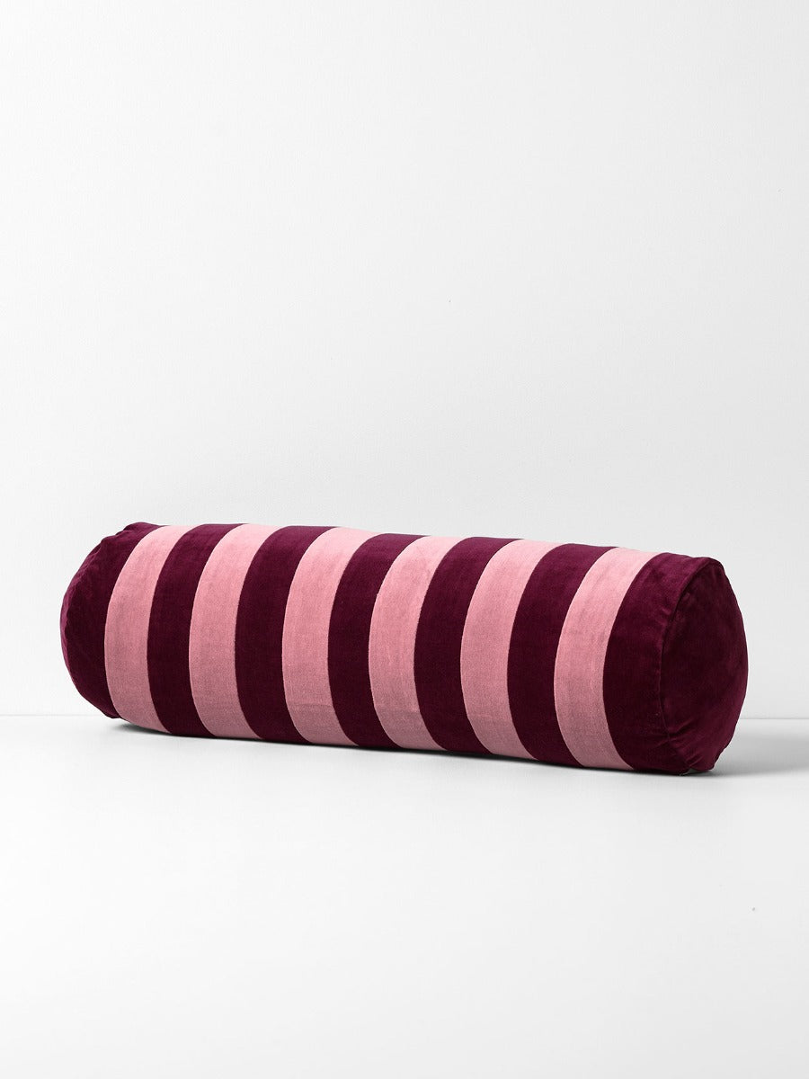 Luxury Velvet Striped Bolster in Orchid & Mulberry