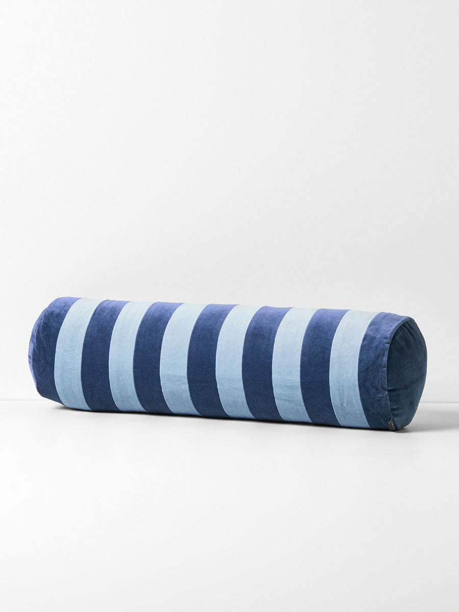 Luxury Velvet Striped Bolster in Royal & Powder Blue