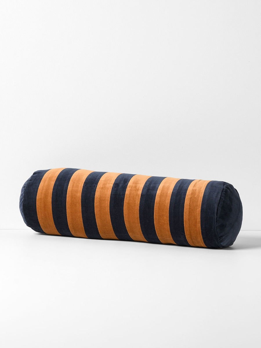 Luxury Velvet Striped Bolster in Slate & Maple