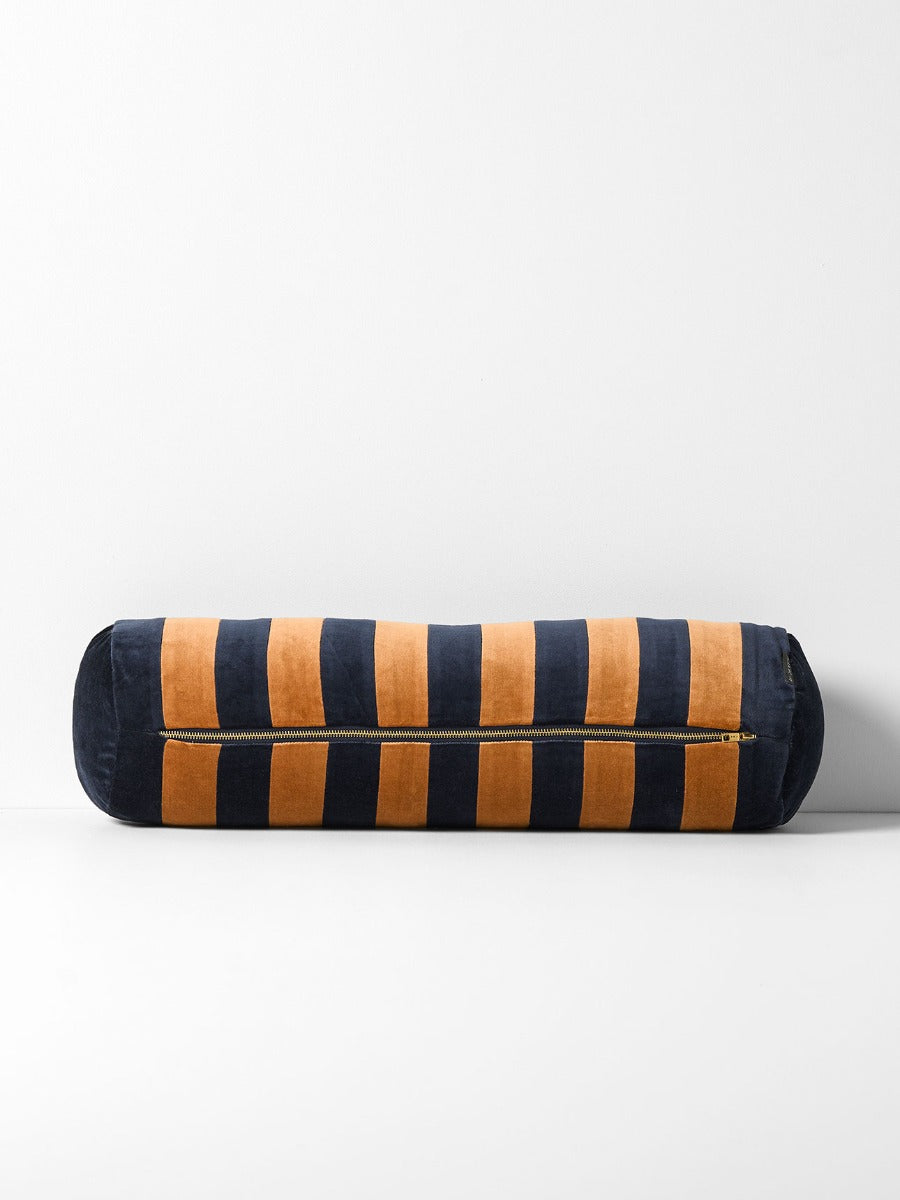 Luxury Velvet Striped Bolster in Slate & Maple