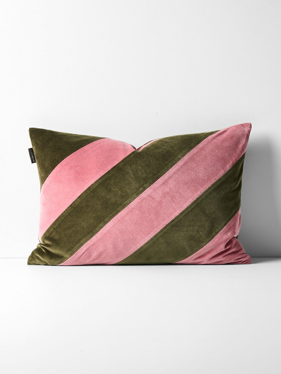 Luxury Velvet Striped Cushion in Orchid & Caper