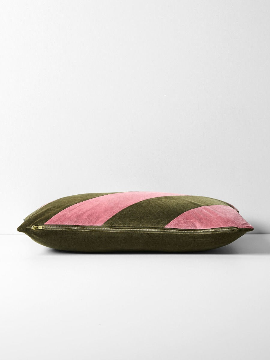 Luxury Velvet Striped Cushion in Orchid & Caper
