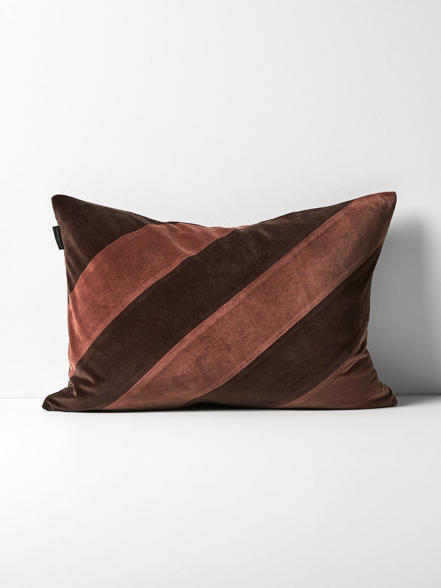 Luxury Velvet Striped Cushion in Chocolate & Clove