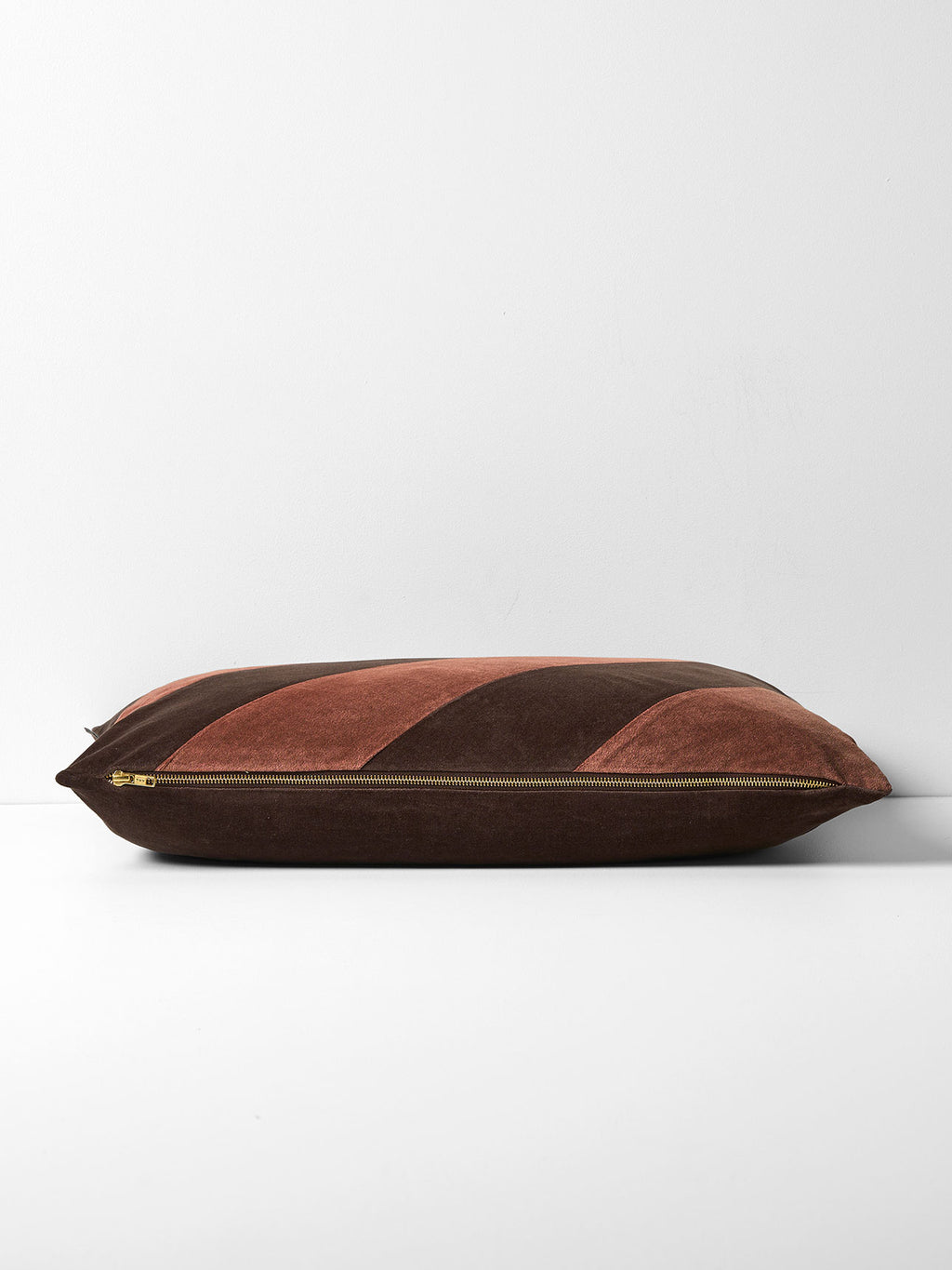 Luxury Velvet Striped Cushion in Chocolate & Clove