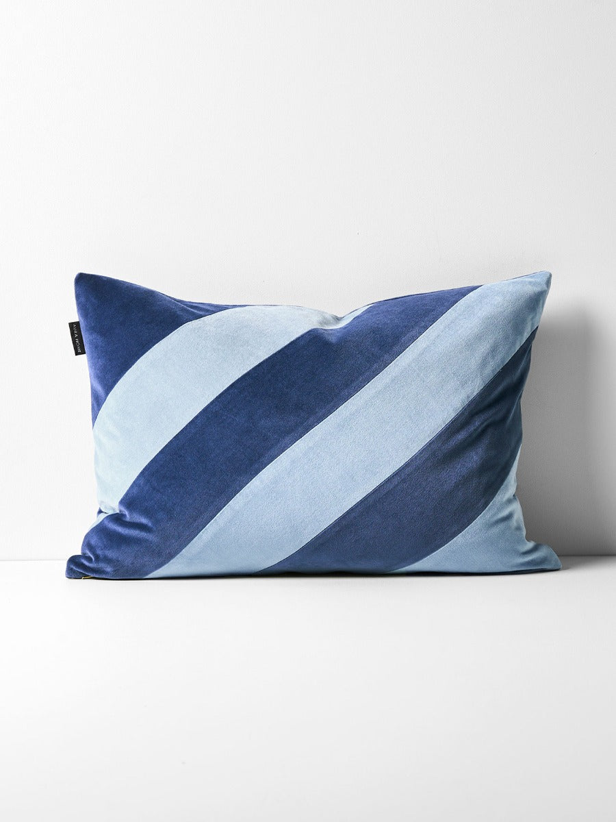 Luxury Velvet Striped Cushion in Royal & Powder Blue