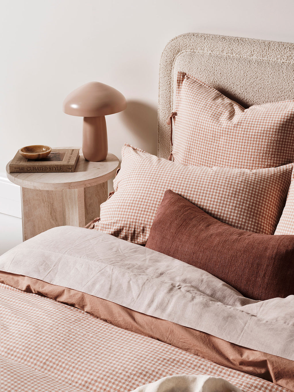 Mini Gingham Standard Pillowcase in Clay