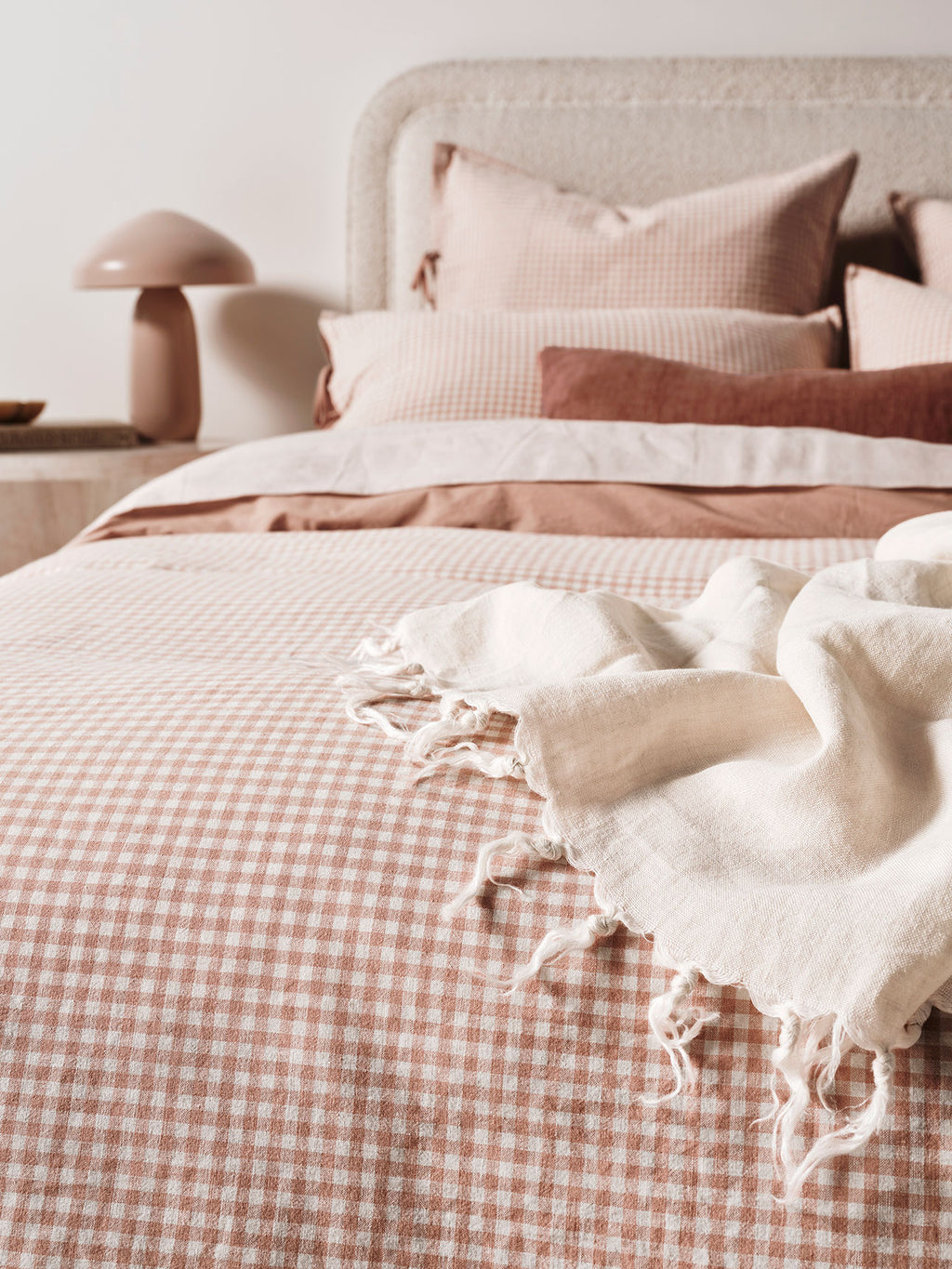 Mini Gingham Quilt Cover in Clay