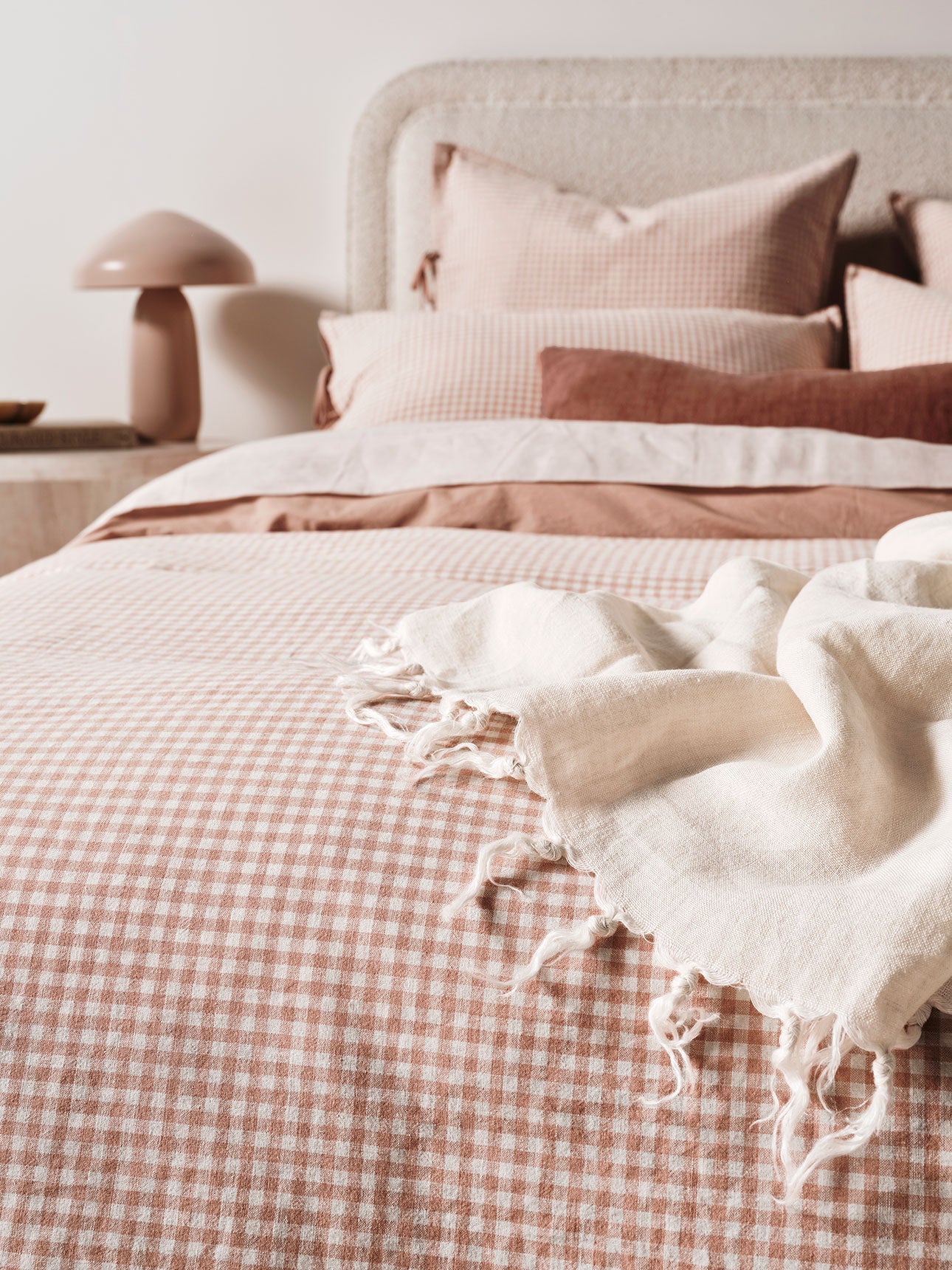 Mini Gingham Quilt Cover in Clay