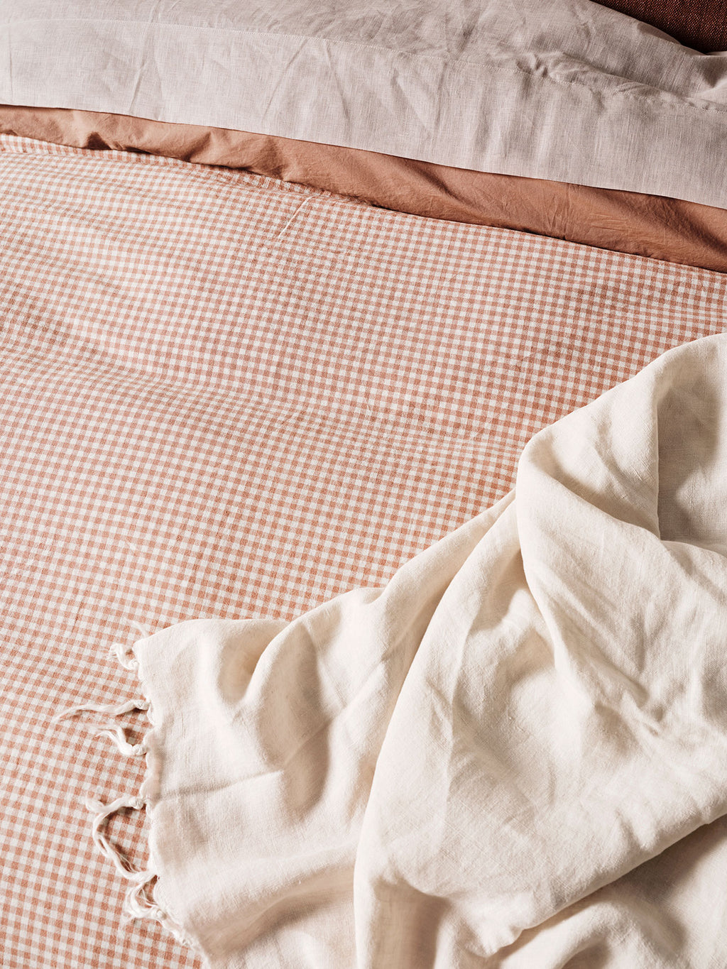 Mini Gingham Quilt Cover in Clay