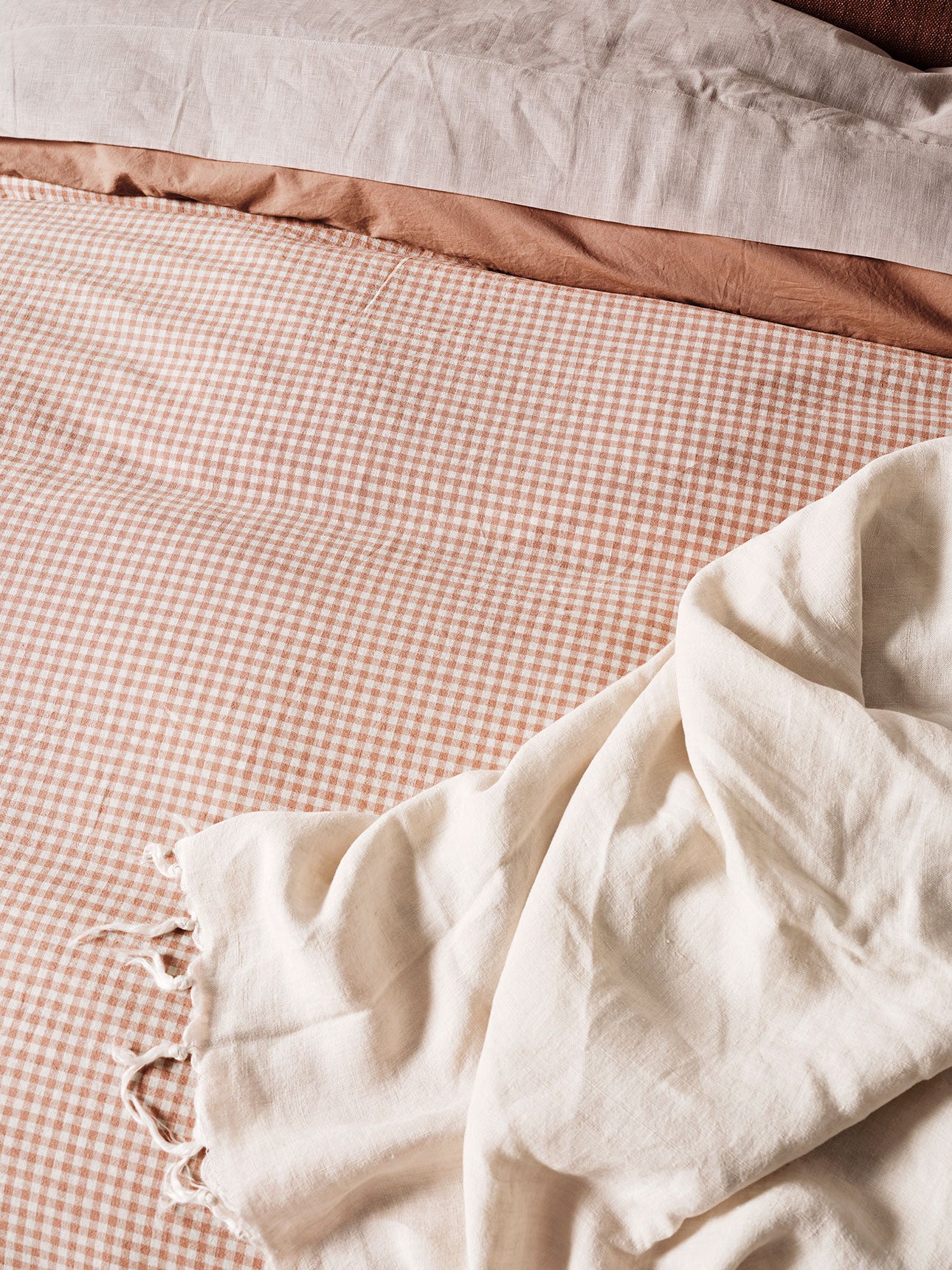 Mini Gingham Quilt Cover in Clay