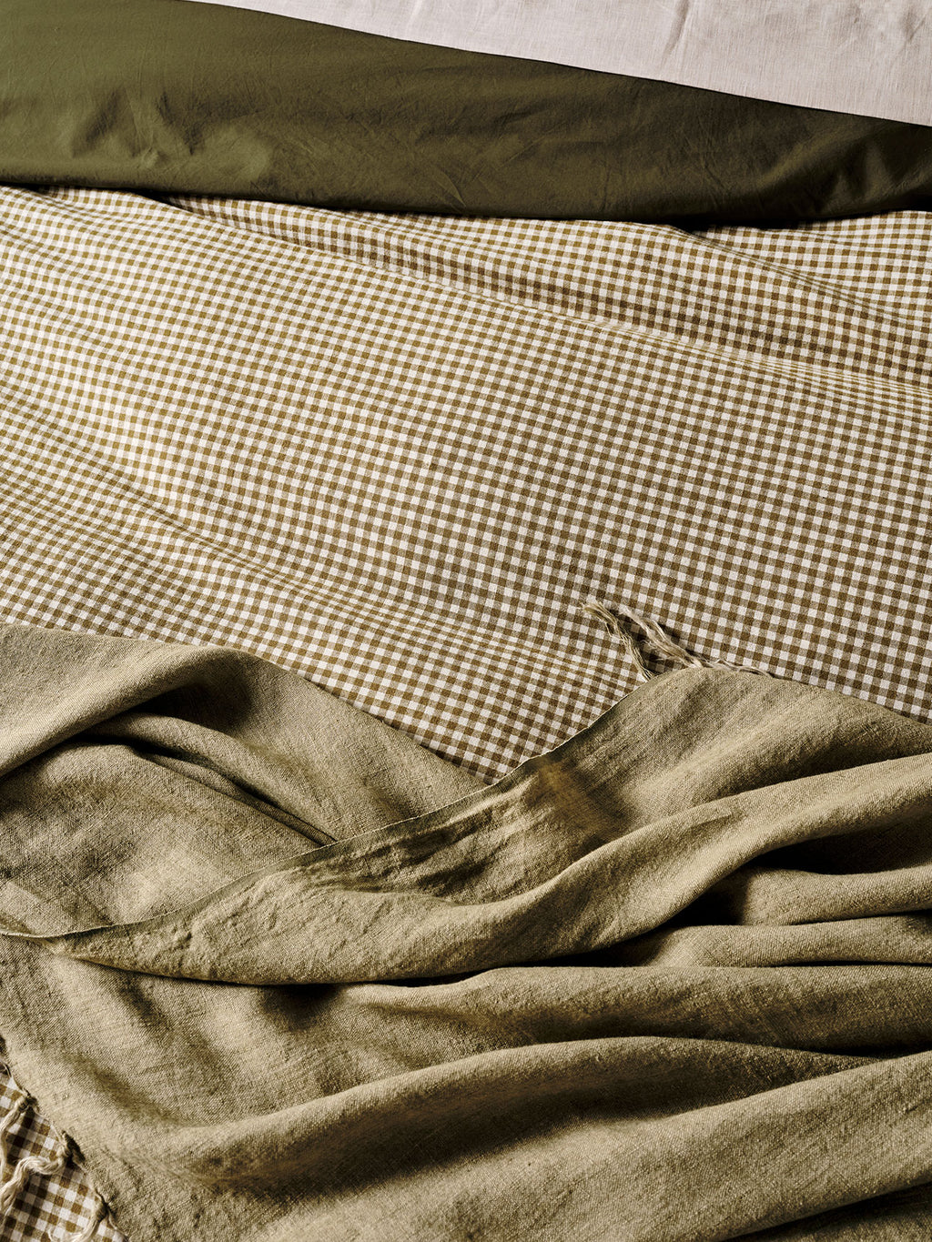 Mini Gingham Quilt Cover in Olive