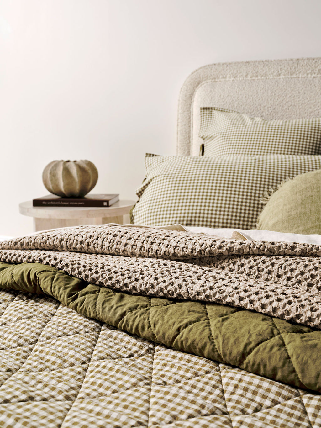 Mini Gingham Coverlet in Olive
