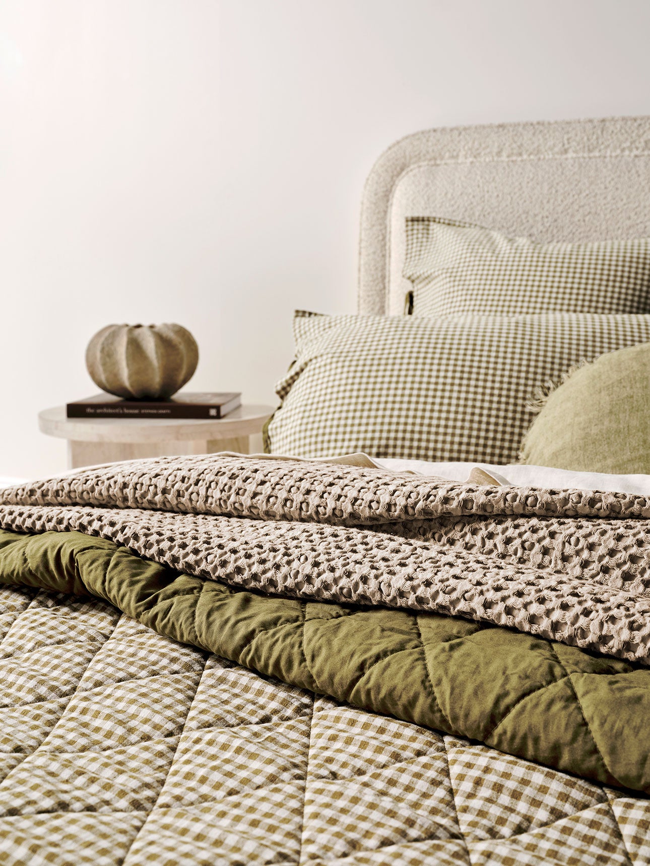Mini Gingham Coverlet in Olive