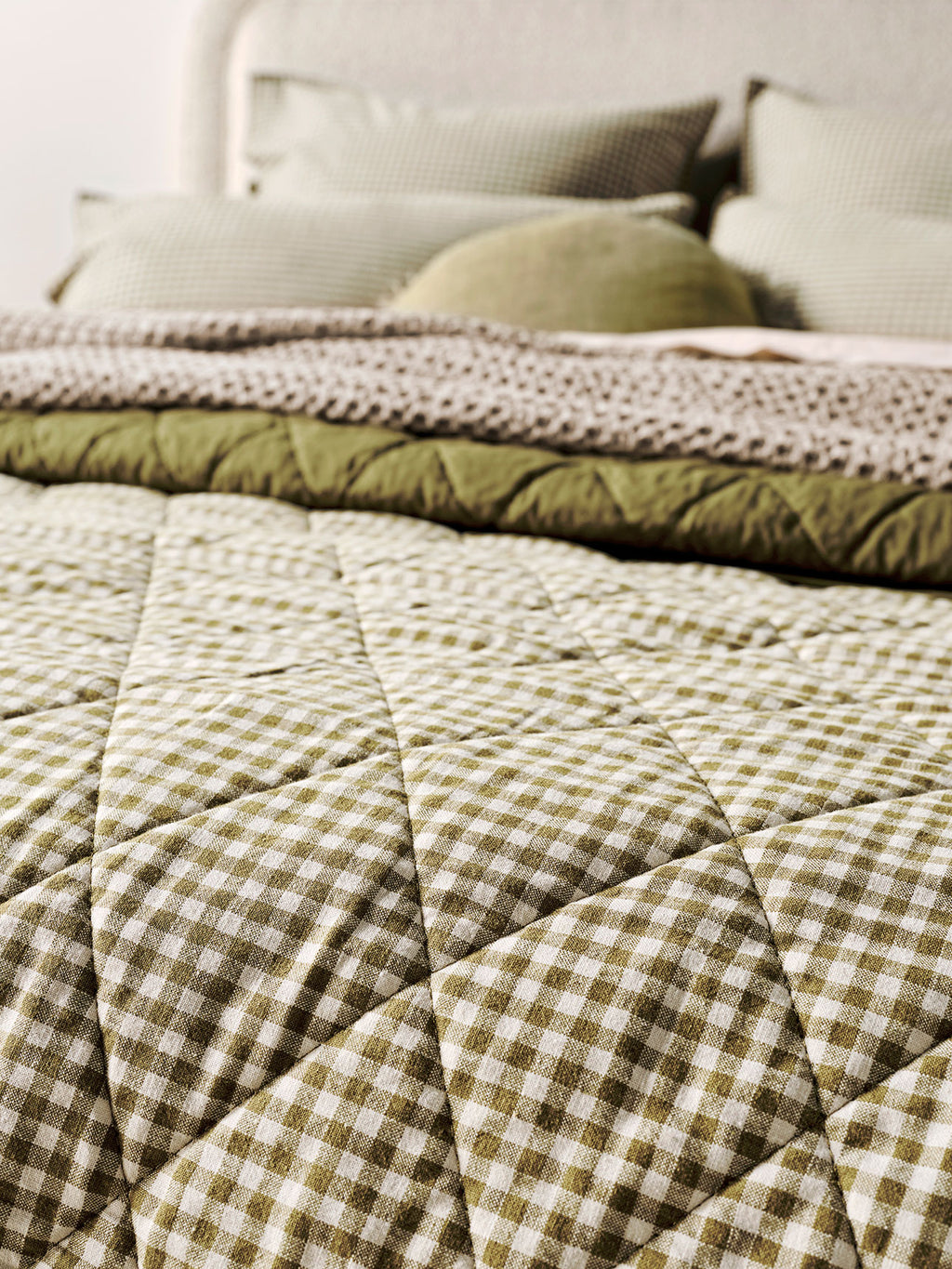 Mini Gingham Coverlet in Olive