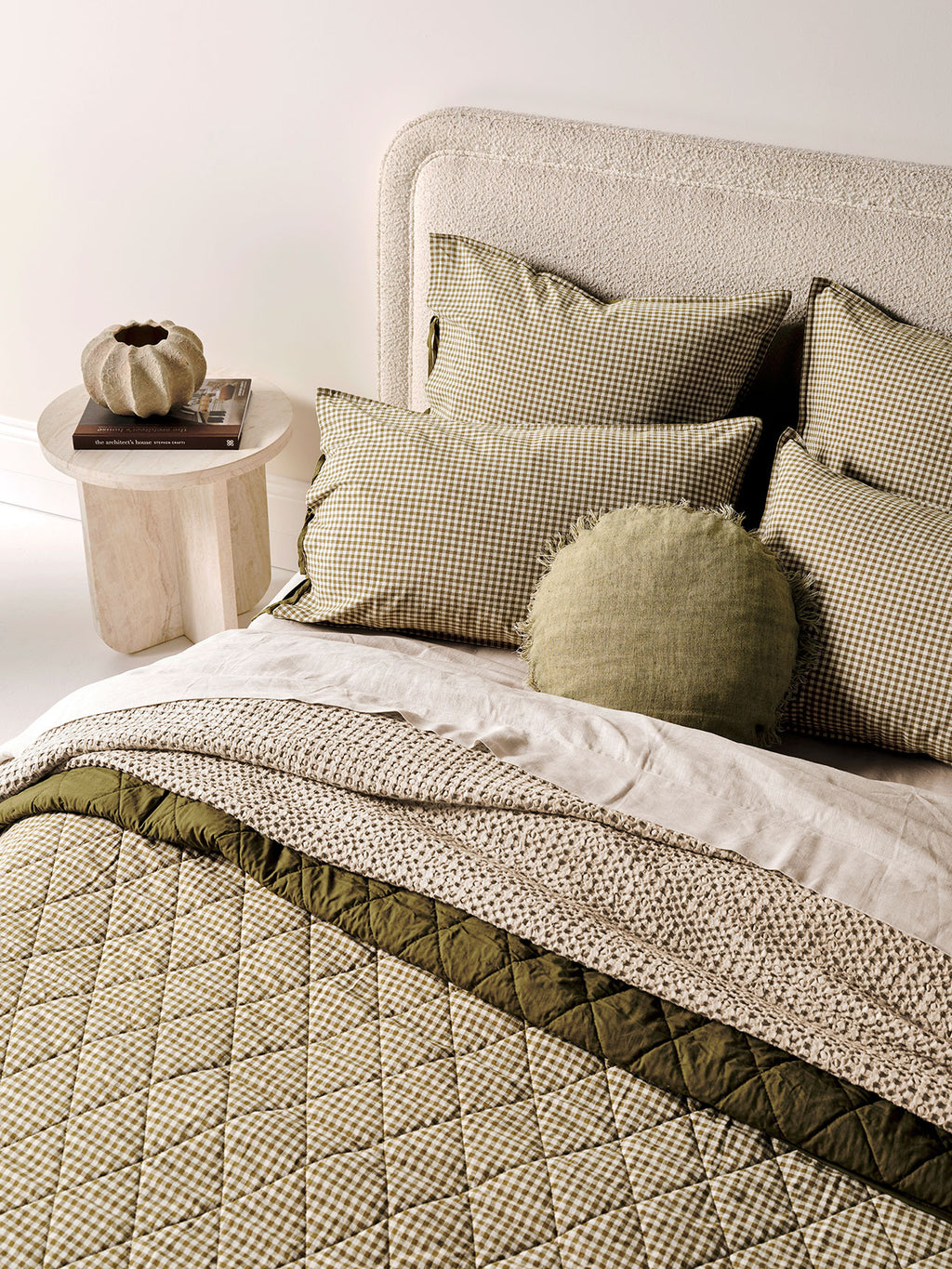 Mini Gingham Coverlet in Olive