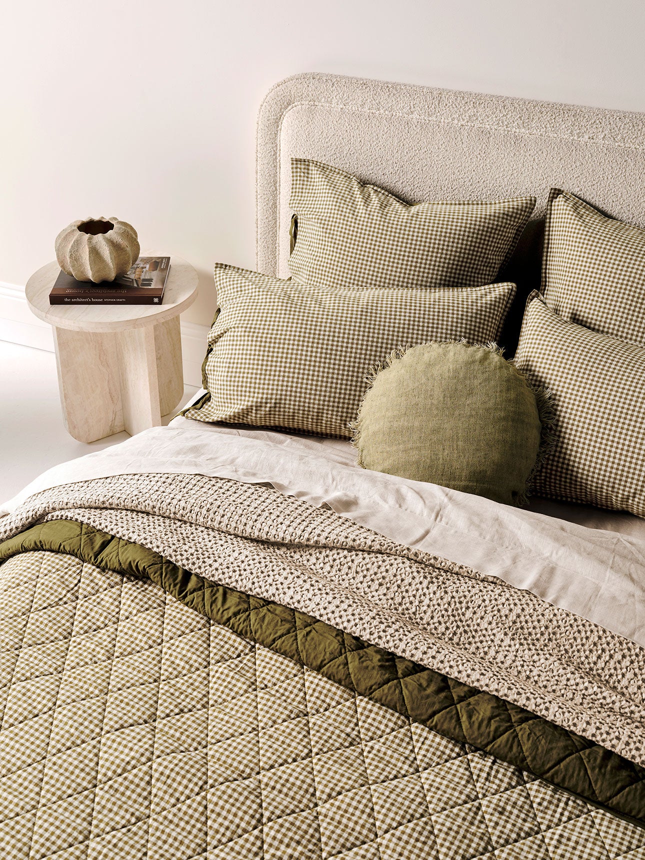Mini Gingham Coverlet in Olive