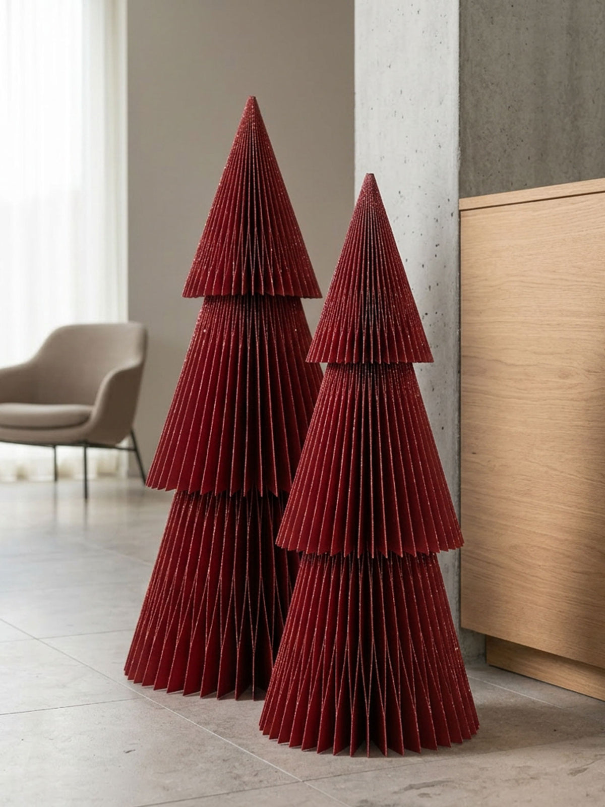 Glitter Edge Deluxe Paper Standing Tree in Classic Red - 80cm