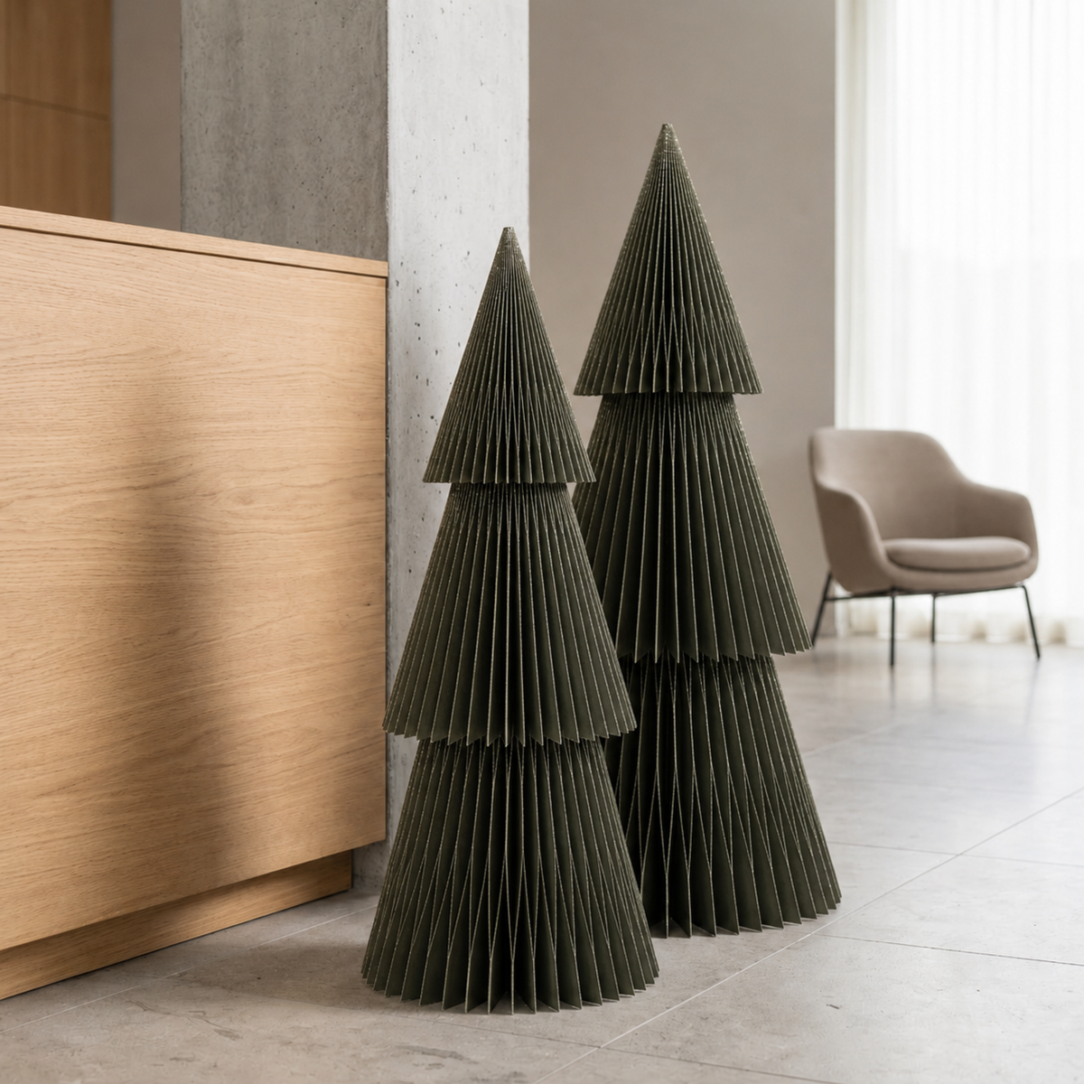Glitter Edge Deluxe Paper Standing Tree in Green - 95cm