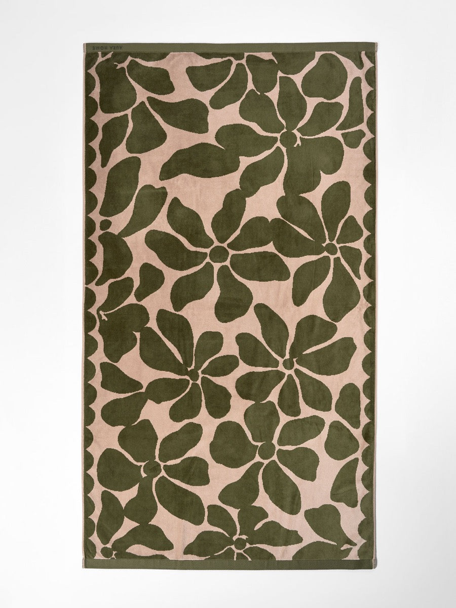 Palma Petal Australian Cotton Beach Towel in Caper & Shell