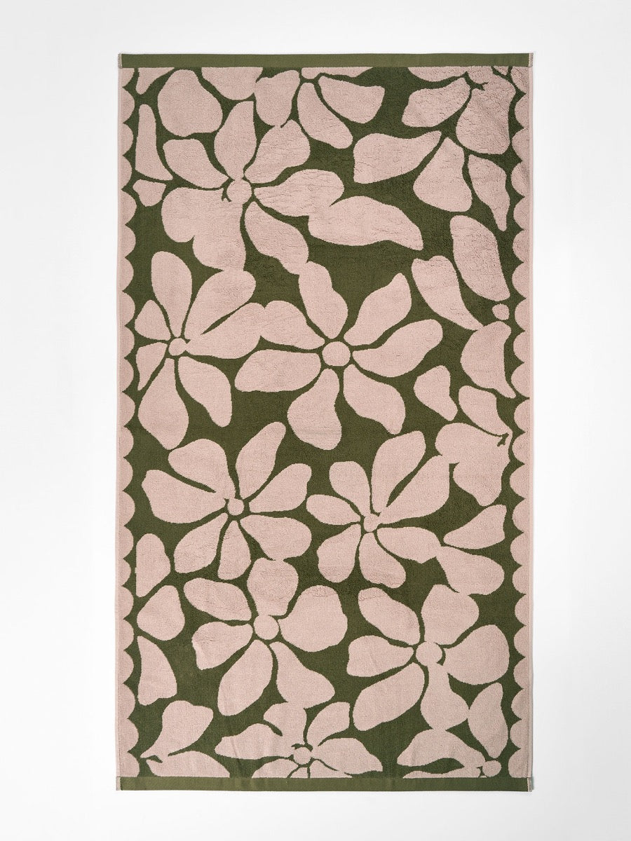 Palma Petal Australian Cotton Beach Towel in Caper & Shell
