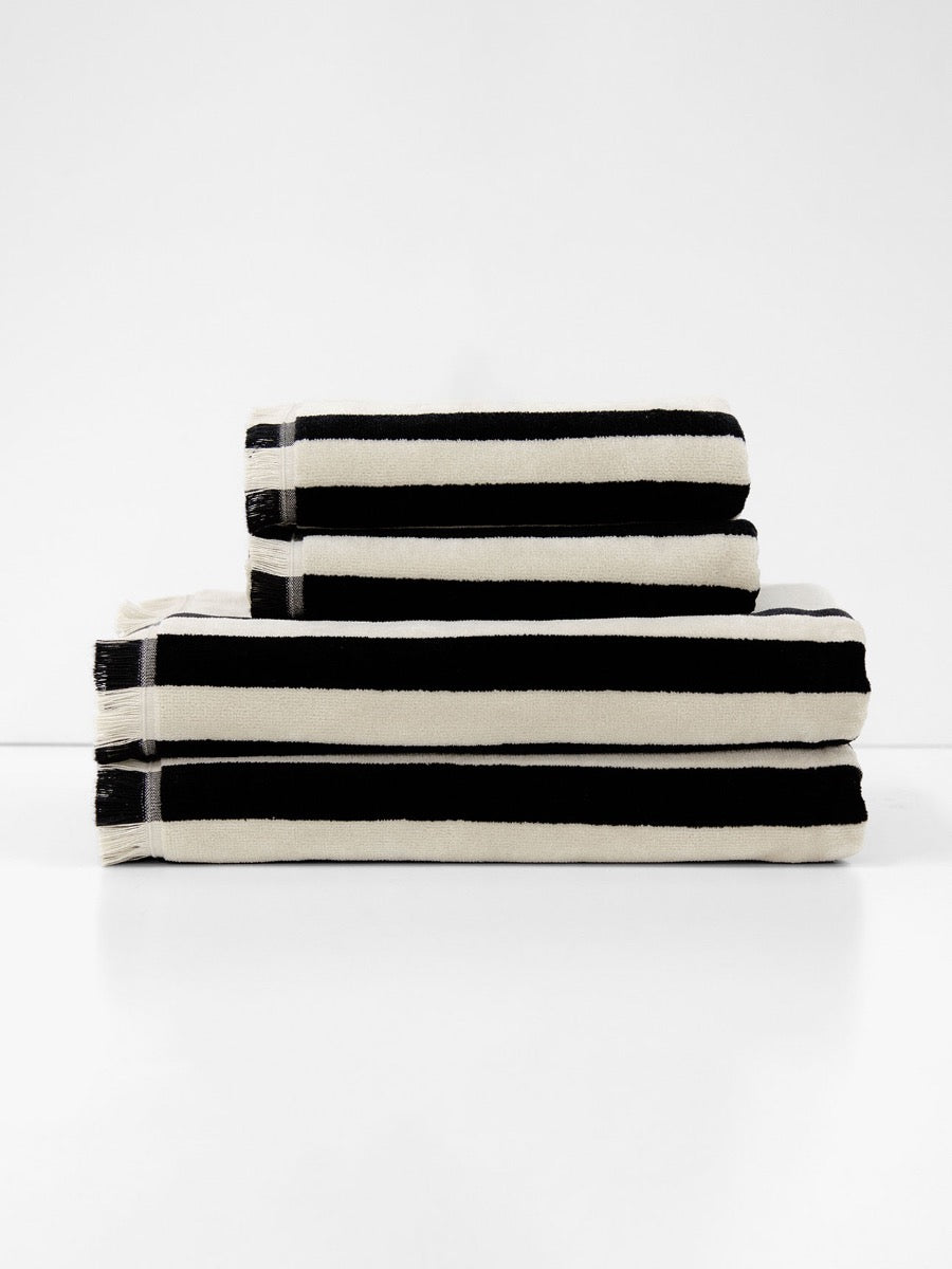 Palma Stripe Bath Towel Set in Black & Sand
