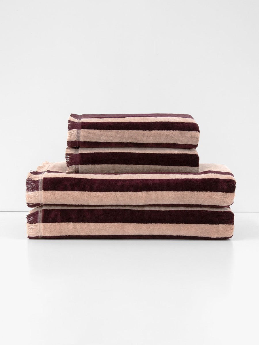 Palma Stripe Bath Towel Set in Mulberry & Shell