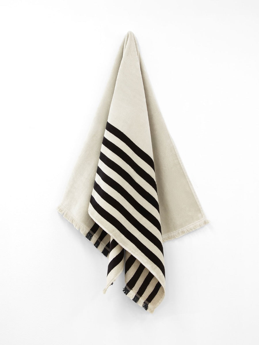 Palma Stripe Bath Towel in Black & Sand