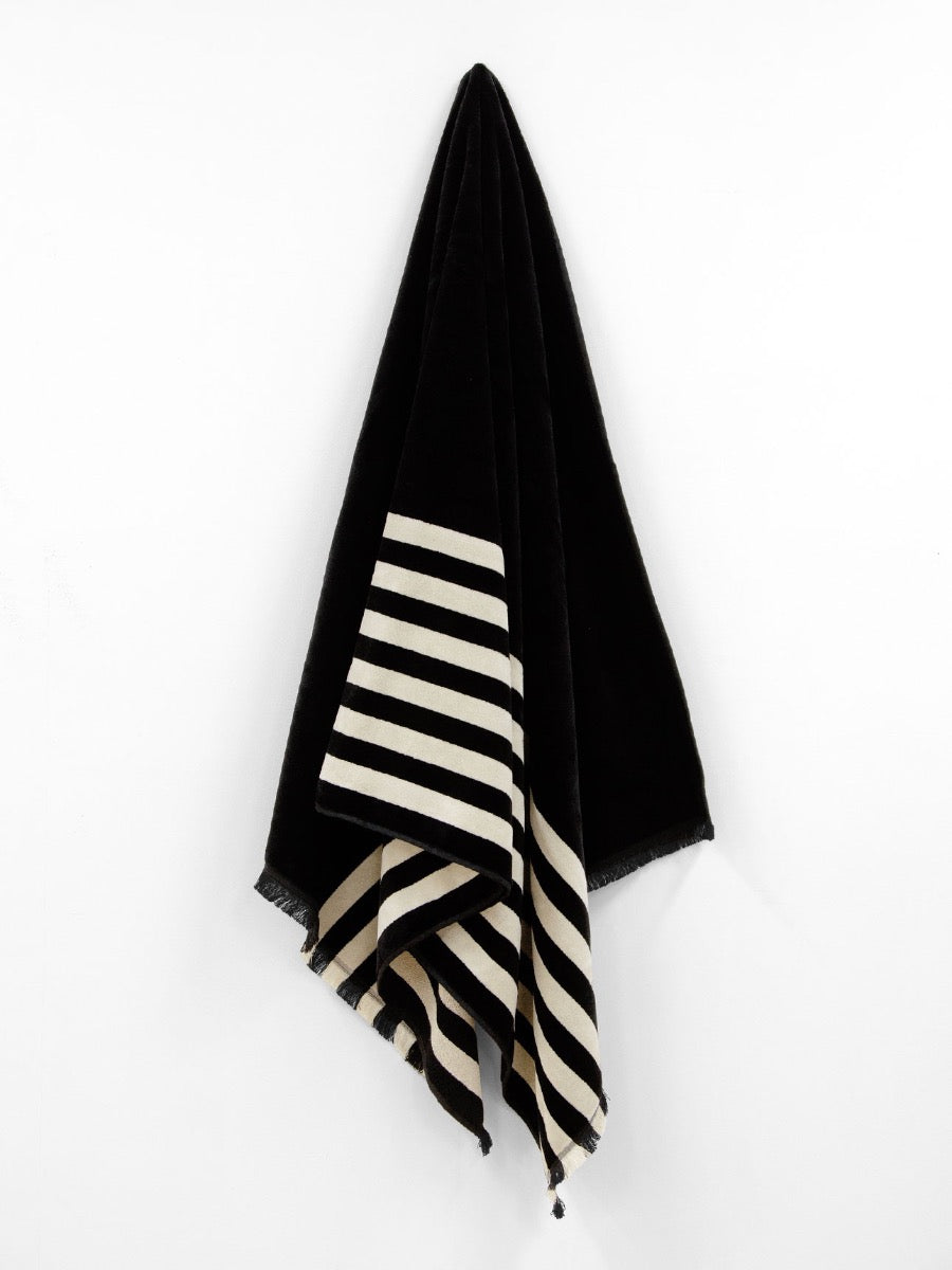 Palma Stripe Australian Cotton Beach Towel in Black & Sand