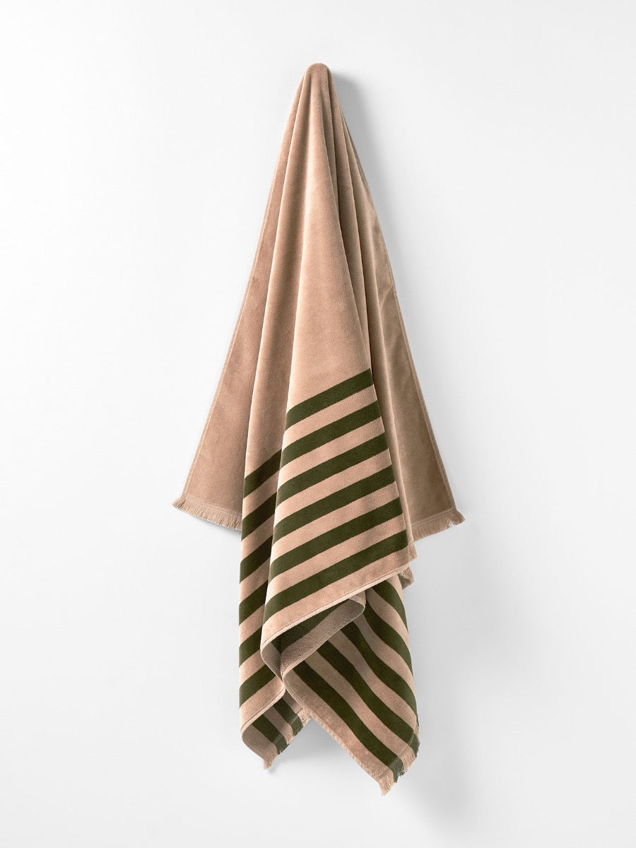 Palma Stripe Australian Cotton Beach Towel in Caper & Shell
