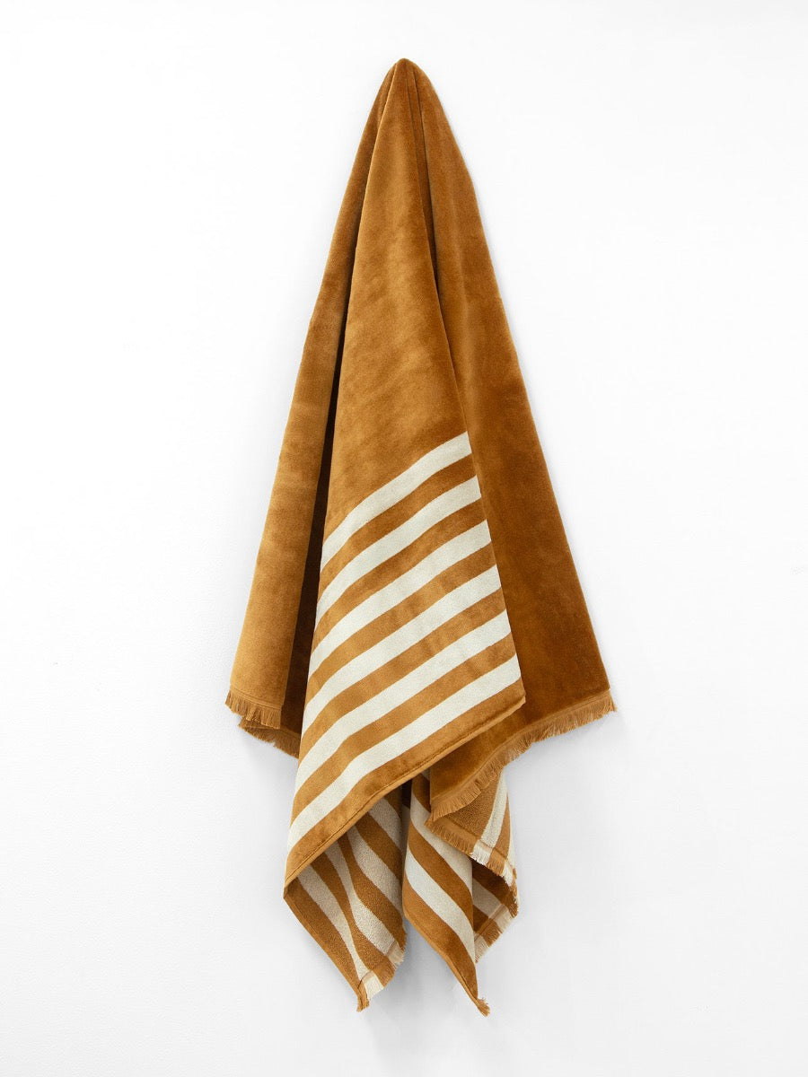 Palma Stripe Australian Cotton Beach Towel in Bronze & Sand