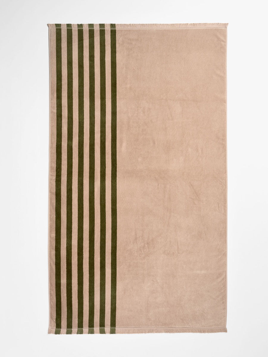 Palma Stripe Australian Cotton Beach Towel in Caper & Shell