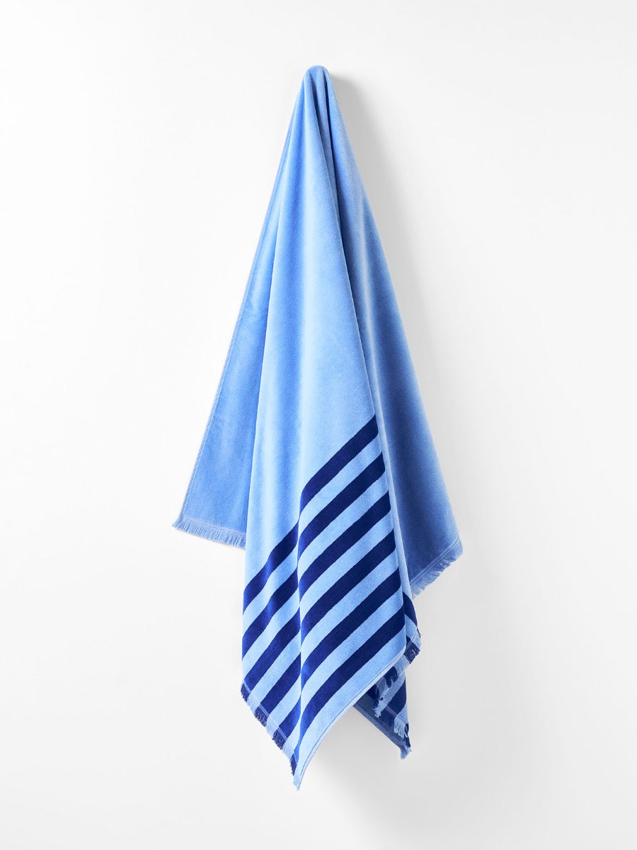 Palma Stripe Australian Cotton Beach Towel in Royal & Powder Blue