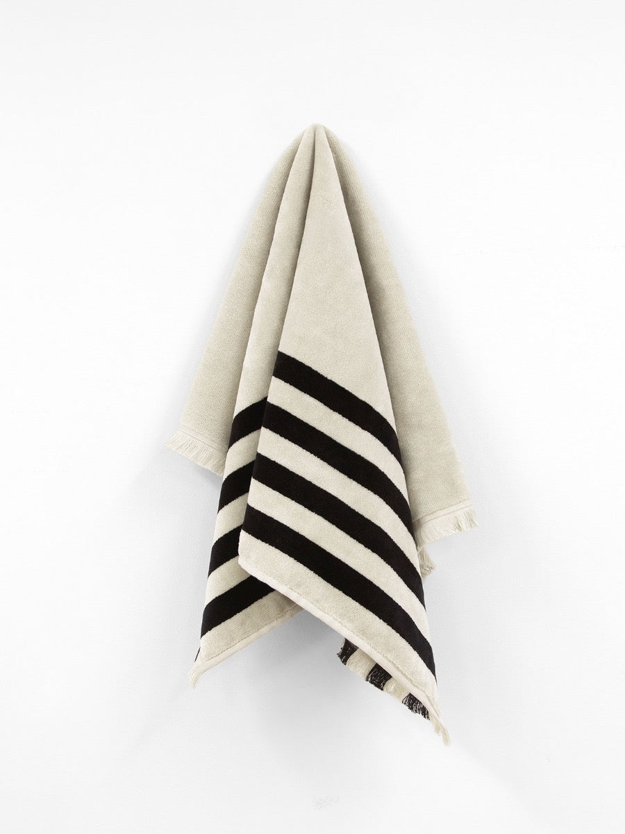 Palma Stripe Hand Towel in Black & Sand