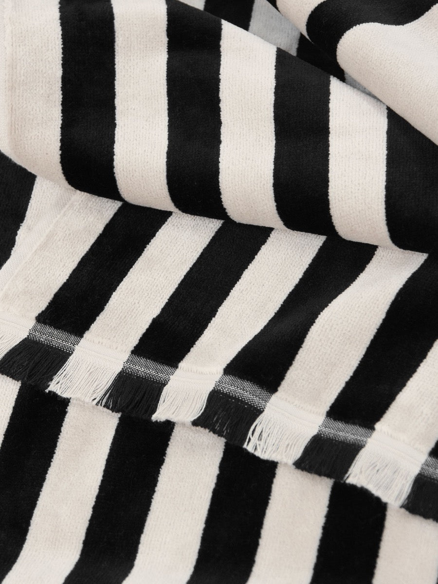 Palma Stripe Australian Cotton Beach Towel in Black & Sand