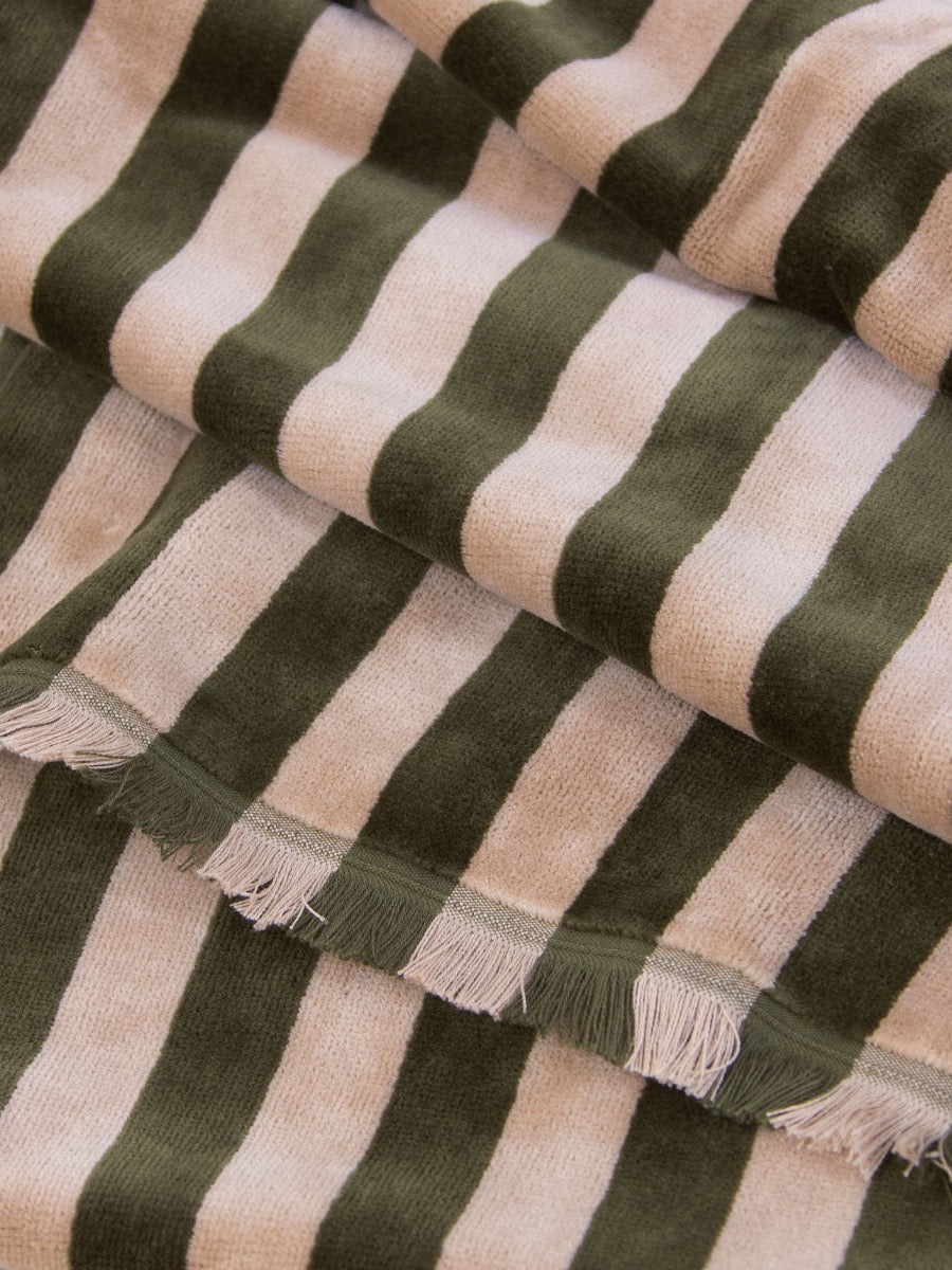 Palma Stripe Australian Cotton Beach Towel in Caper & Shell