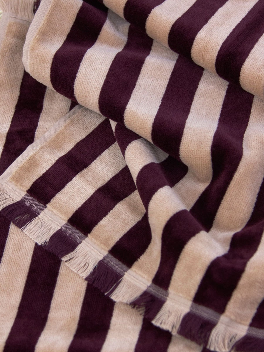 Palma Stripe Australian Cotton Beach Towel in Mulberry & Shell