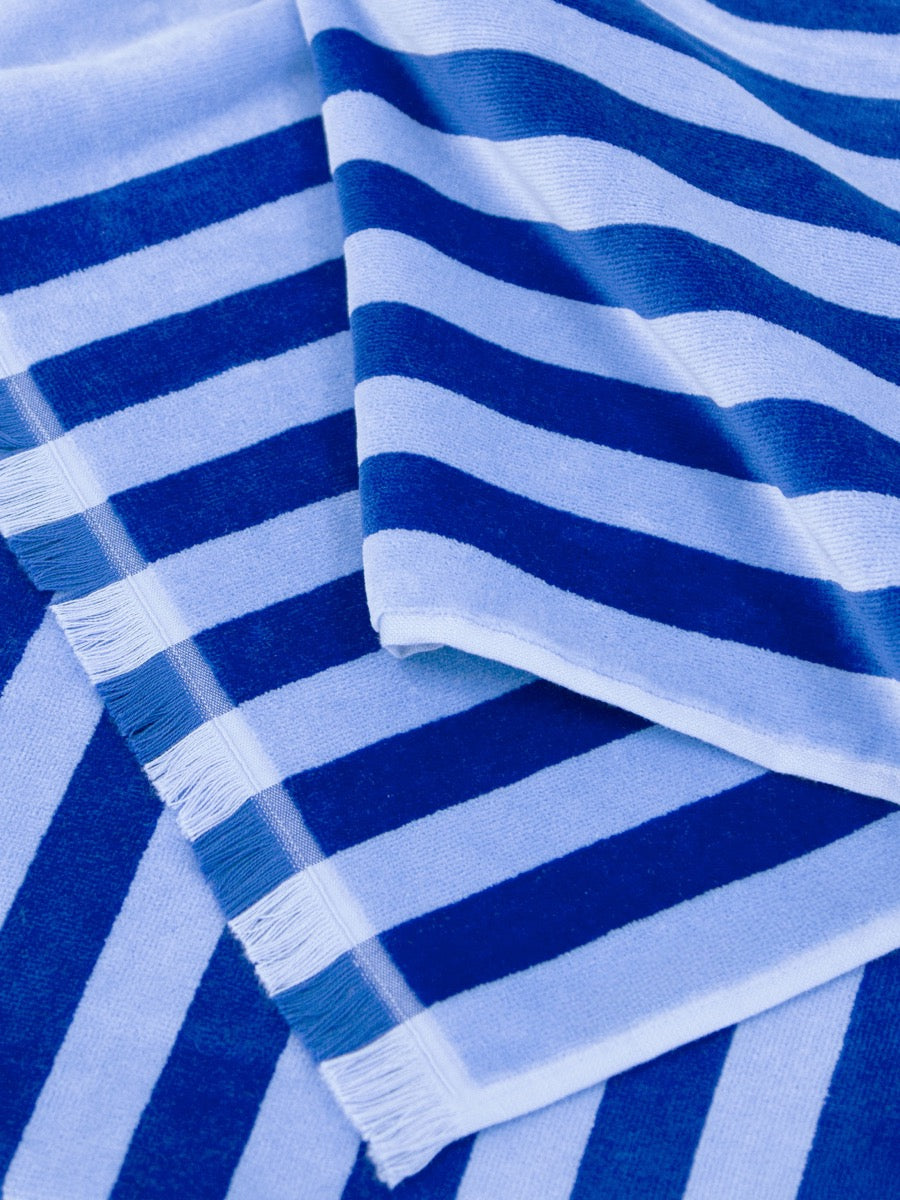 Palma Stripe Australian Cotton Beach Towel in Royal & Powder Blue