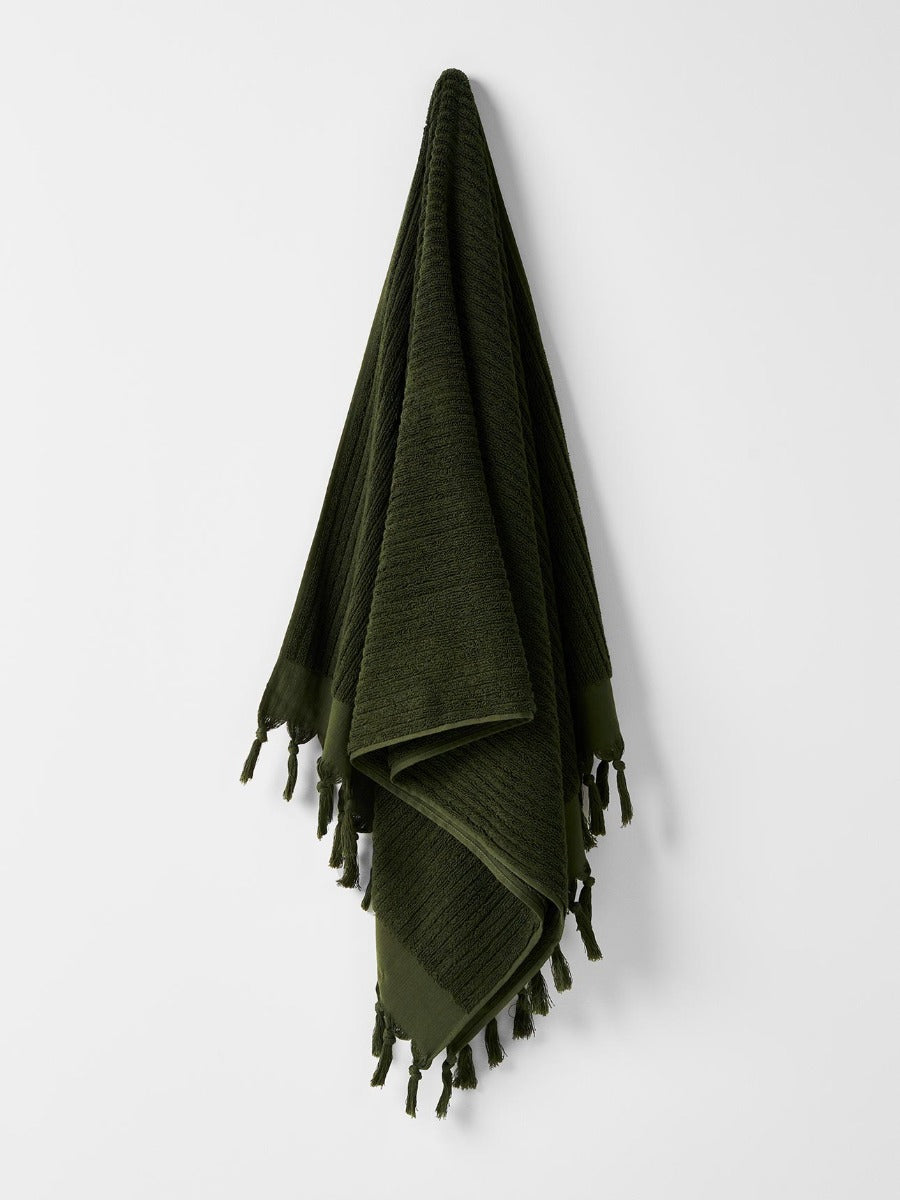 Paros Rib Bath Towel in Olive Night