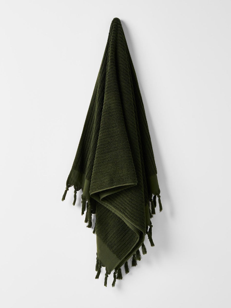 Paros Rib Bath Sheet in Olive Night