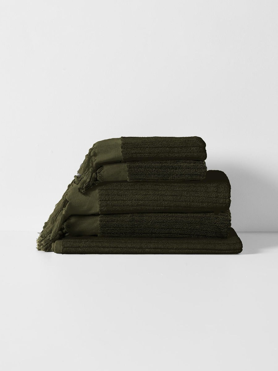 Paros Rib Bath Towel Set in Olive Night