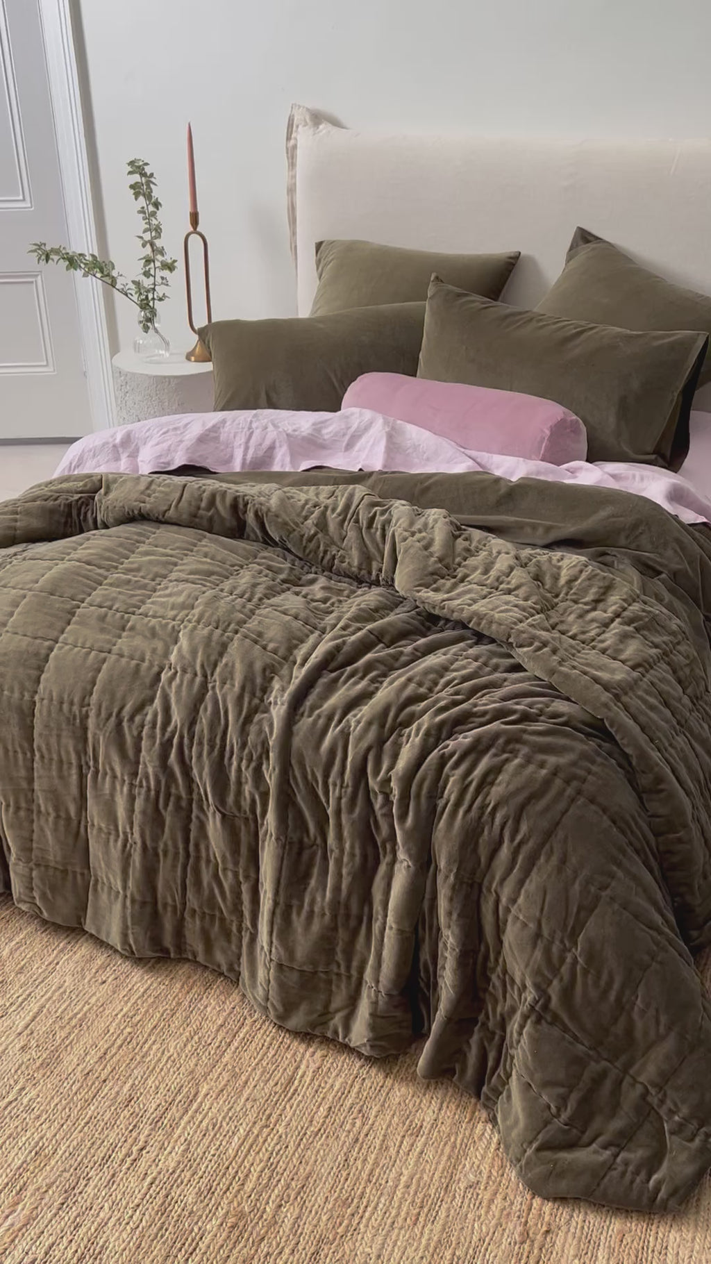 Luxury Velvet Coverlet in Caper