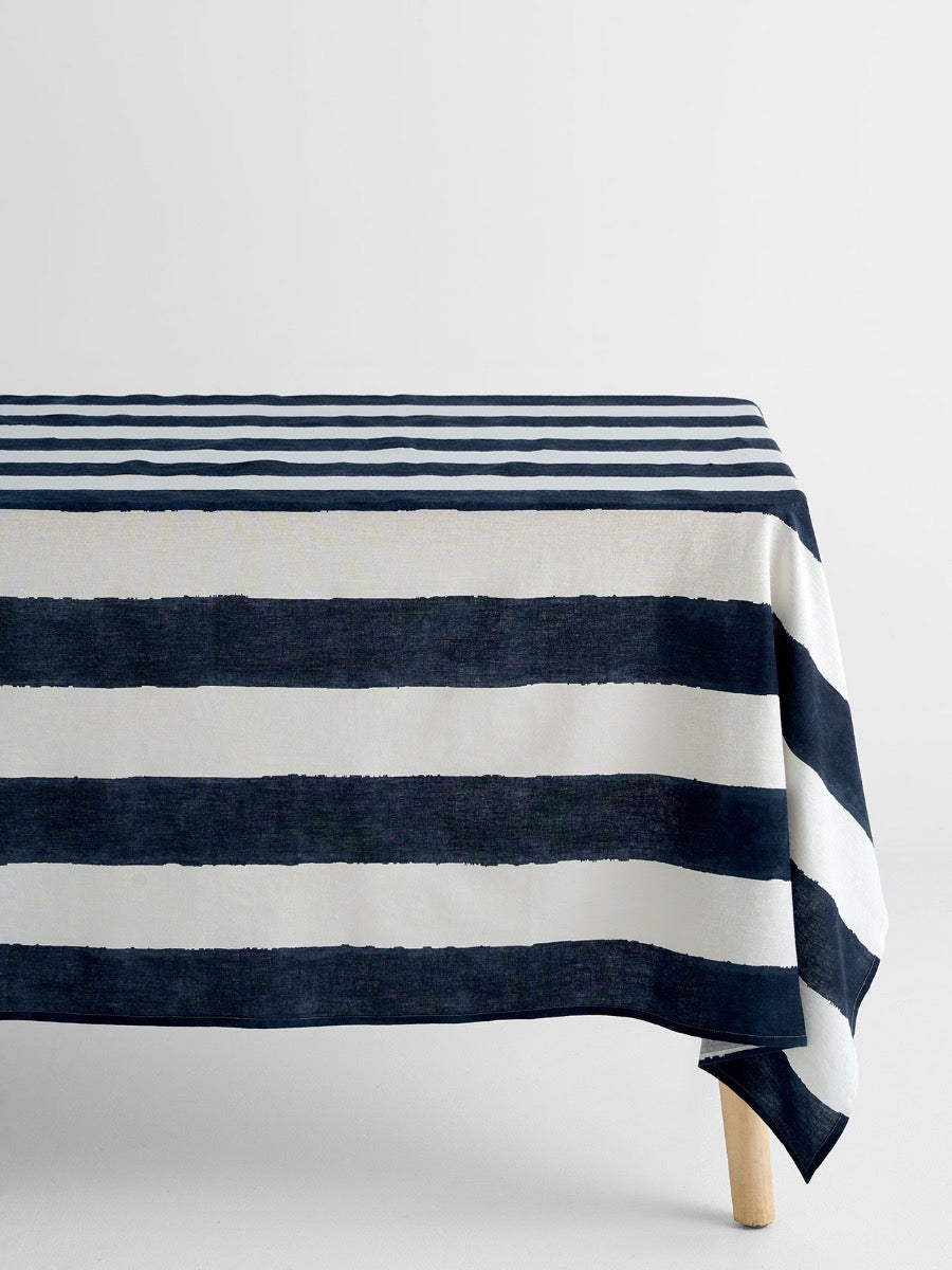 Riviera Stripe Tablecloth in French Navy
